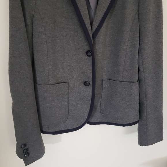 Gap The Academy Blazer Womens Size 4 Heathered Gray Navy Blue Trim Pockets - Picture 4 of 12